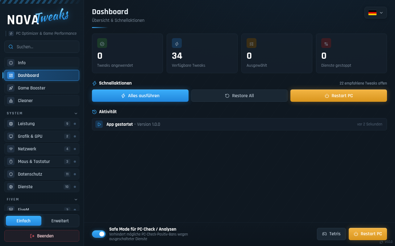 NOVA Tweaks Dashboard